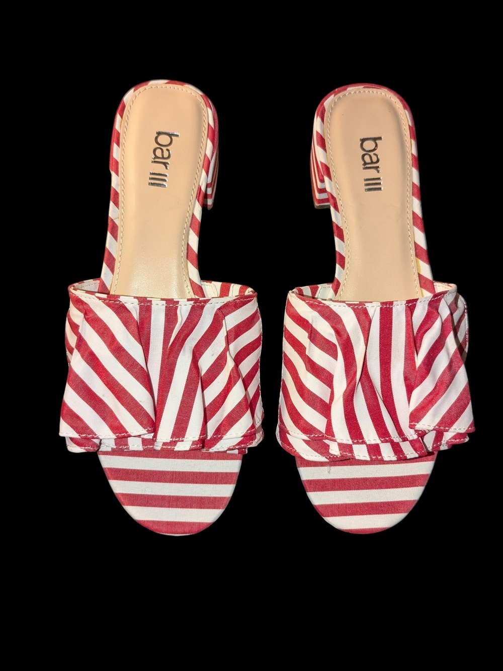 Bar III Red and White Striped Ruffle Slide Sandals Size 6M Nwot